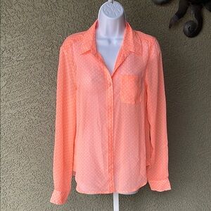 No.010 American Eagle Outfitters Neon Orange Collar Button Down Shirt SZ M